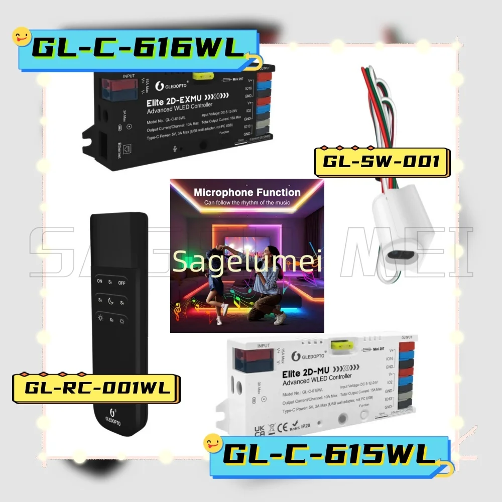 GLEDOPTO Elite 2D EXMU Advanced ESP32 WLED LED Controlle GL-C-616WL with MIC 20A Fuse DIY Dynamic Light FOR WS2811 SK6812 2025