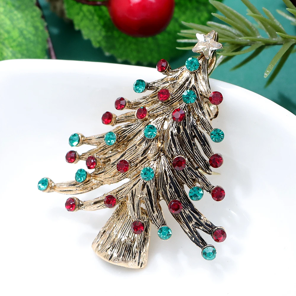 CINDY XIANG Rhinestone Vintage Christmas Tree Brooch