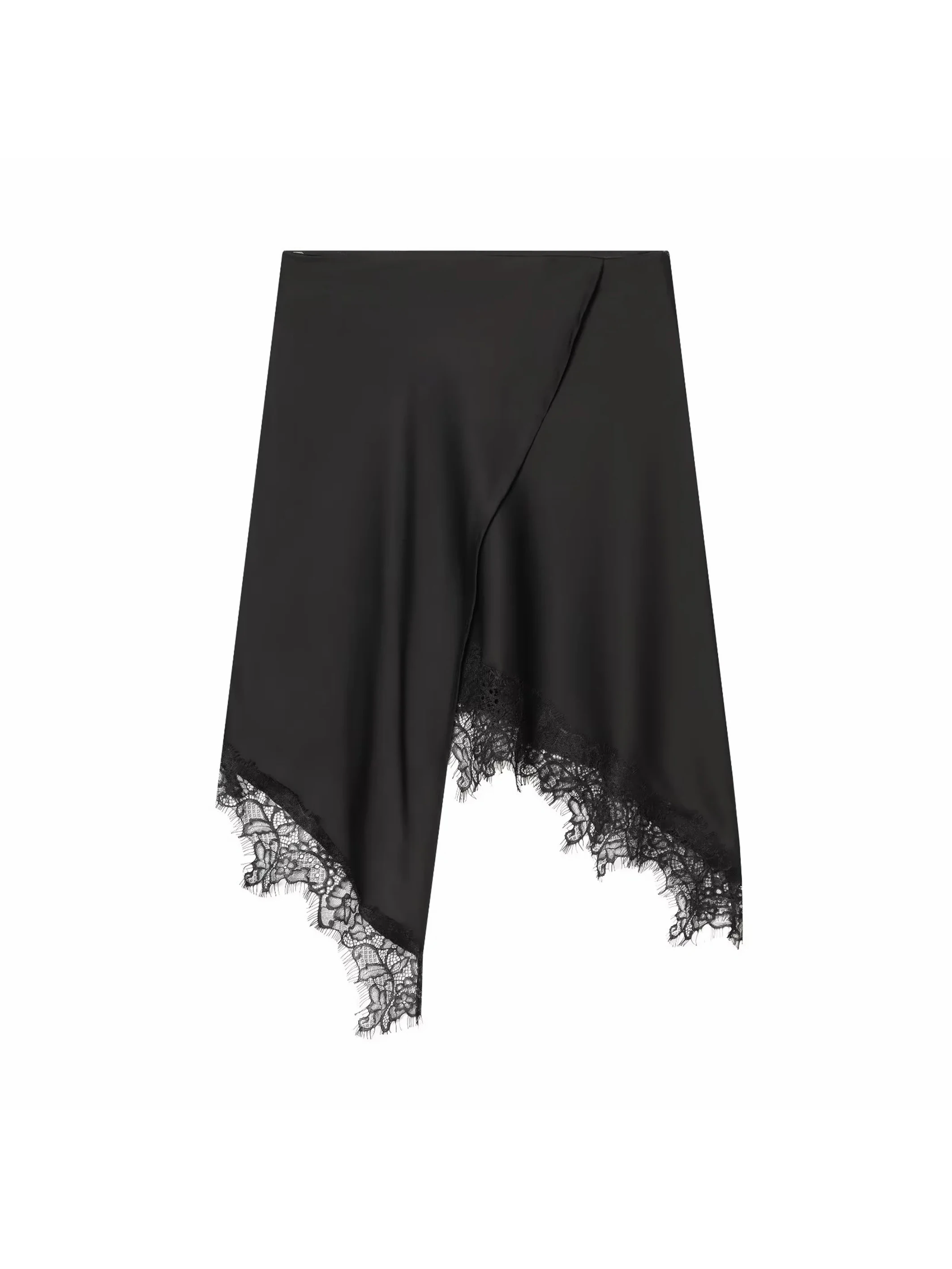 

Women New Sexy Satin Lace Splice Skirts Women Summer New Fashion Lace Asymmetric Hem Skirts Women Elegant High Waist Skirts