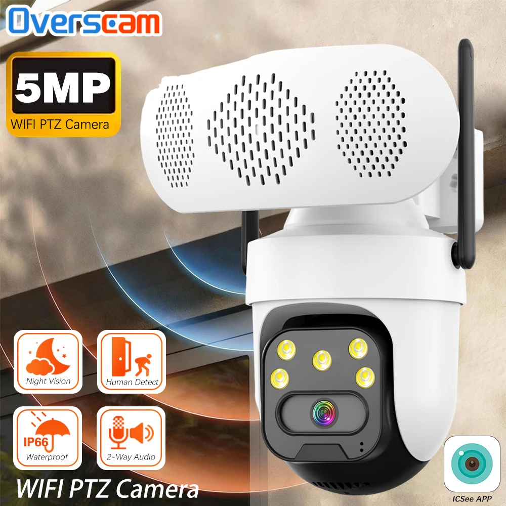 

5MP HD громкоговоритель наружная PTZ IP-камера безопасности умное автоматическое отслеживание человека двустороннее аудио IP66 водонепроницаемая камера видеонаблюдения ICSee APP