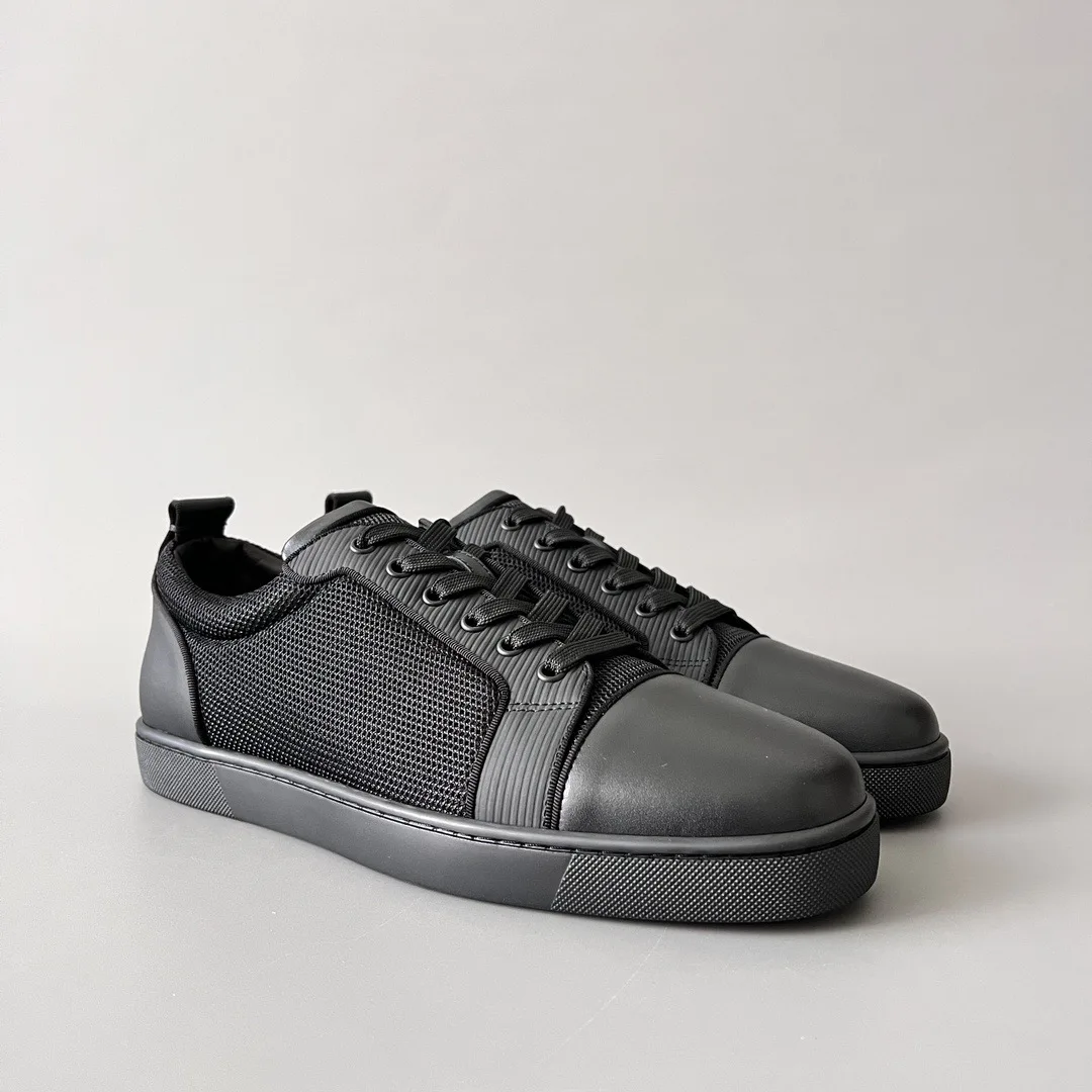 Luxury Brand Low Top Men's Black Net Leather Rivet Lace Up Loafers Red Bottom Fashion Party Casual Boat Shoes Footwear
