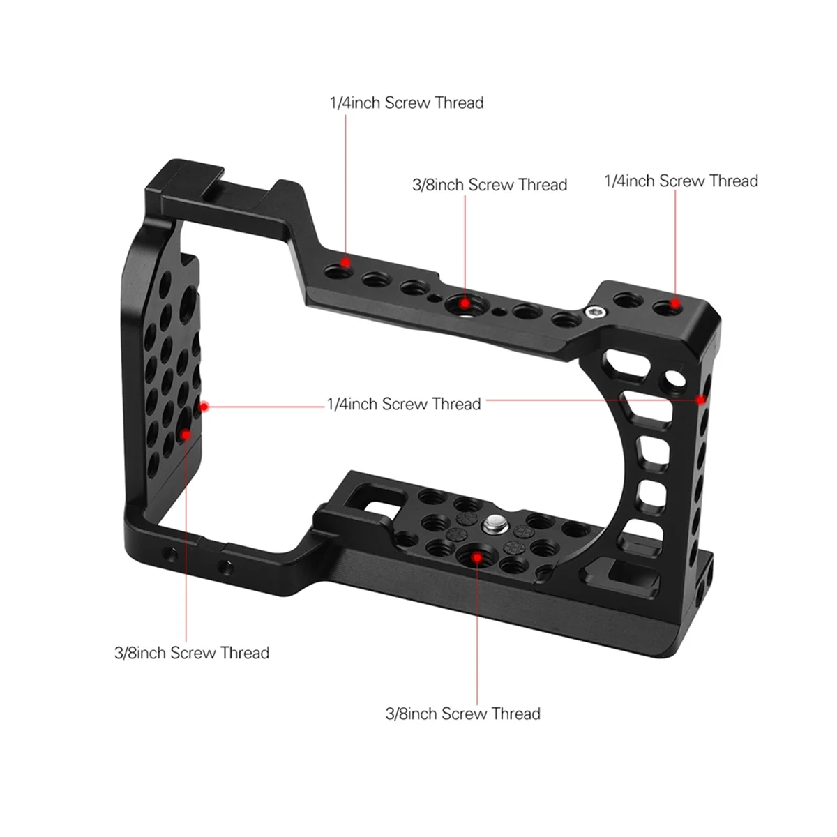 Aluminum Alloy Camera Cage Rig with Cold Shoe Mount 1/4 3/8 Threaded Holes for Sony A6000/A6100/A6300/A6400/A6500