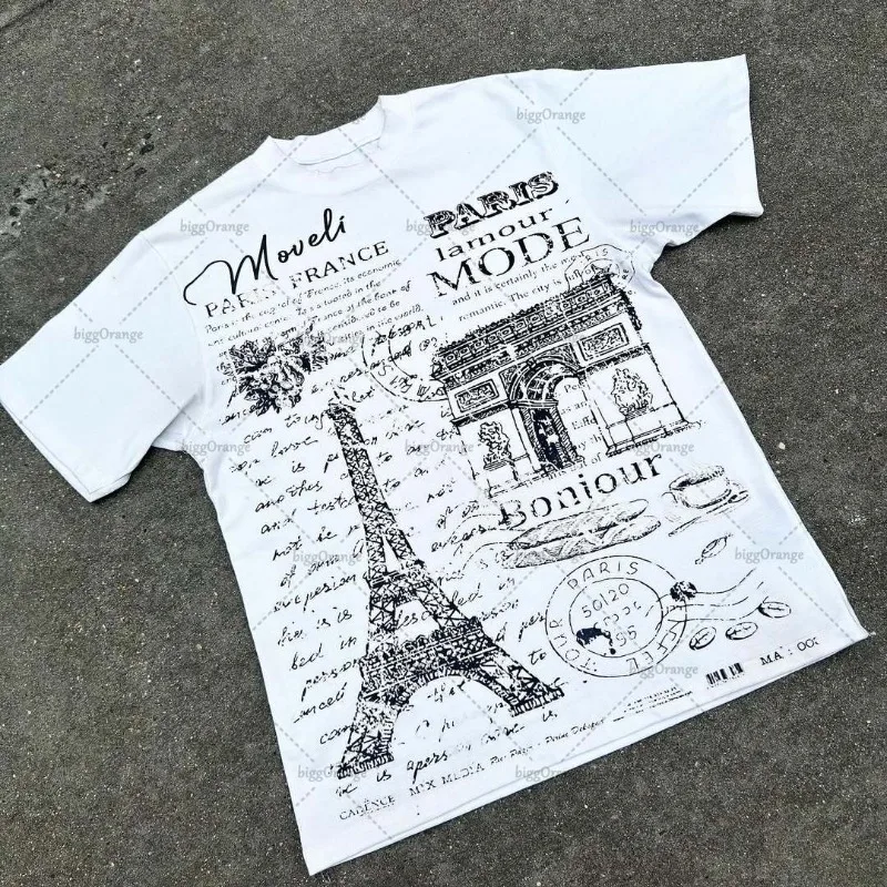 

Модная и универсальная мужская футболка в стиле ретро, уличная рубашка с американским узором Харадзюку, модная повседневная рубашка с короткими рукавами y2k