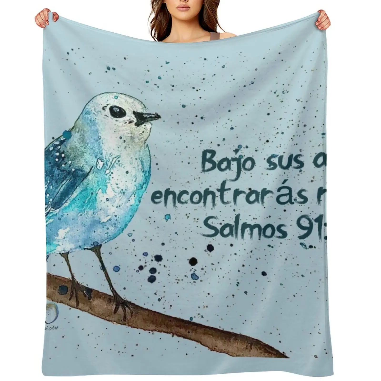 

Spanish Under His Wings You Will Find Refuge Original Watercolor Art Throw Blanket Giant Sofa Thin Blankets