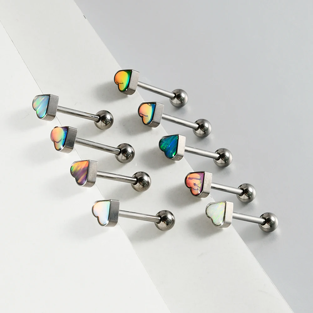 1PC Titanium Flash Film Opal Moon Heart Shape Tongue Stud External Thread Helix Ear Cartilage Tragus Body Piercing Jewelry 14G image 5