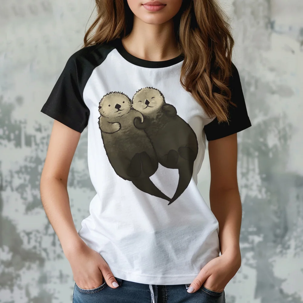 Otters t shirt women manga designer streetwear top girl designer clothes