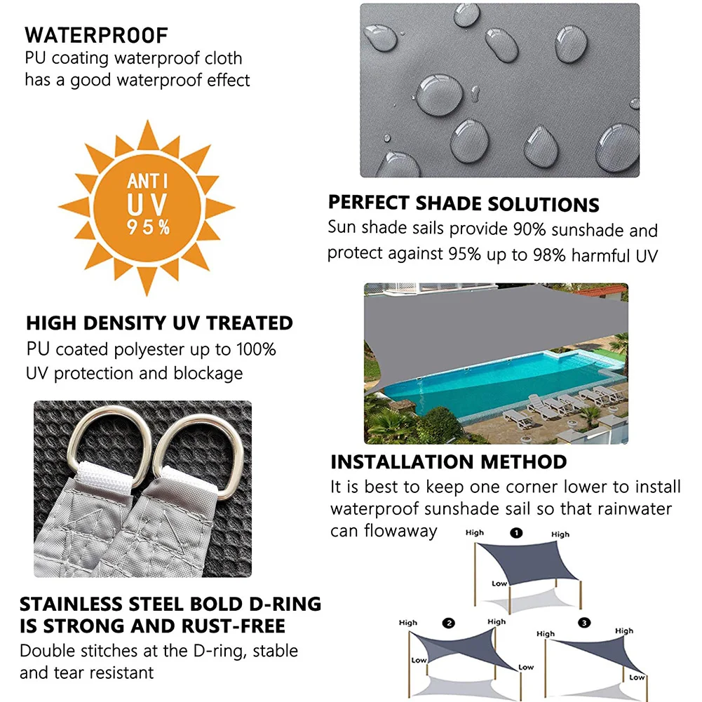 À prova dwaterproof água sun sombra vela dossel 420d oxford para 98% uv bloco sun abrigo ao ar livre atividades quintal toldo acampamento tenda