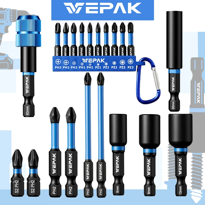 

Держатель бит VEPAK Втулка Гайка Отвертка Сверла S2 Сталь Высокая твердость Прочные долговечные насадки для инструментов VP1BT60-M VP14806
