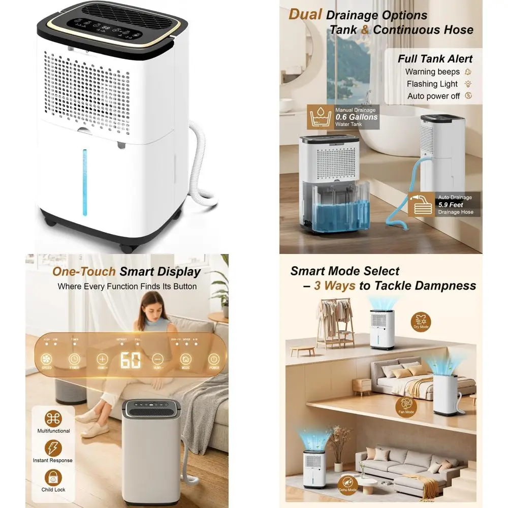 

Smart Home Dehumidifier 3000 sq.ft, 30-Pint Capacity with Drain Hose, Humidity Control, 24-Hour Timer, Child Safety Features