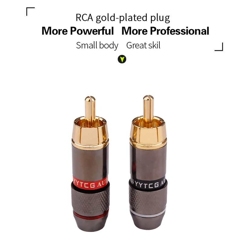 YYTCG 4PCS Audio Connectors RCA Connector Gold Plated Lotus Head Video Support 6mm Cable RCA Male Plug Adapter Hifi Cables