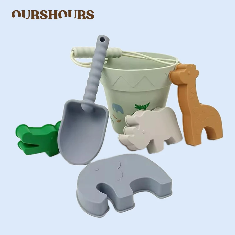 Summer Silicone Sand Bucket Toys for Kids Water Playing Animal Beach Bucket Shovel Sand Mold Tools Set Child Outdoor Travel Toy