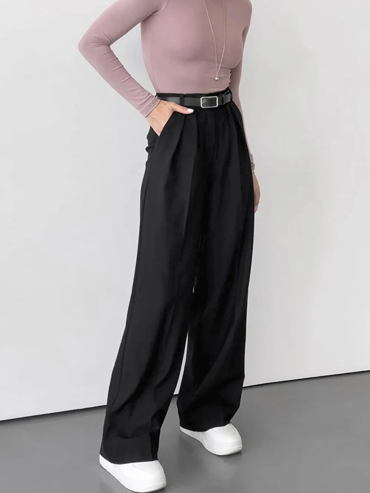 Elegant Office Pants Women High Wasit Straight Wide Leg Long Pants 2024 Autumn Winter Korean Style Loose Grey Suit Trousers