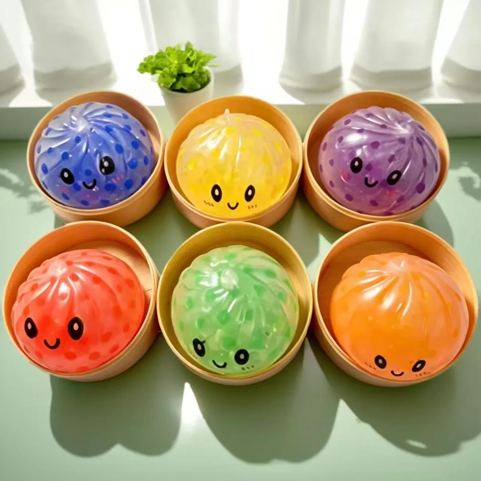 New Product Glitter Dumpling Squishy Toy with Mini Box, Transparent Sensory Squeeze Fidget Toy for Stress Relief