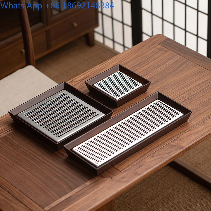 Bamboo Wood Alloy Dry Brew Tea Tray Simple Water Storage Home Office Mini Tea Table Kung Fu Tea Set