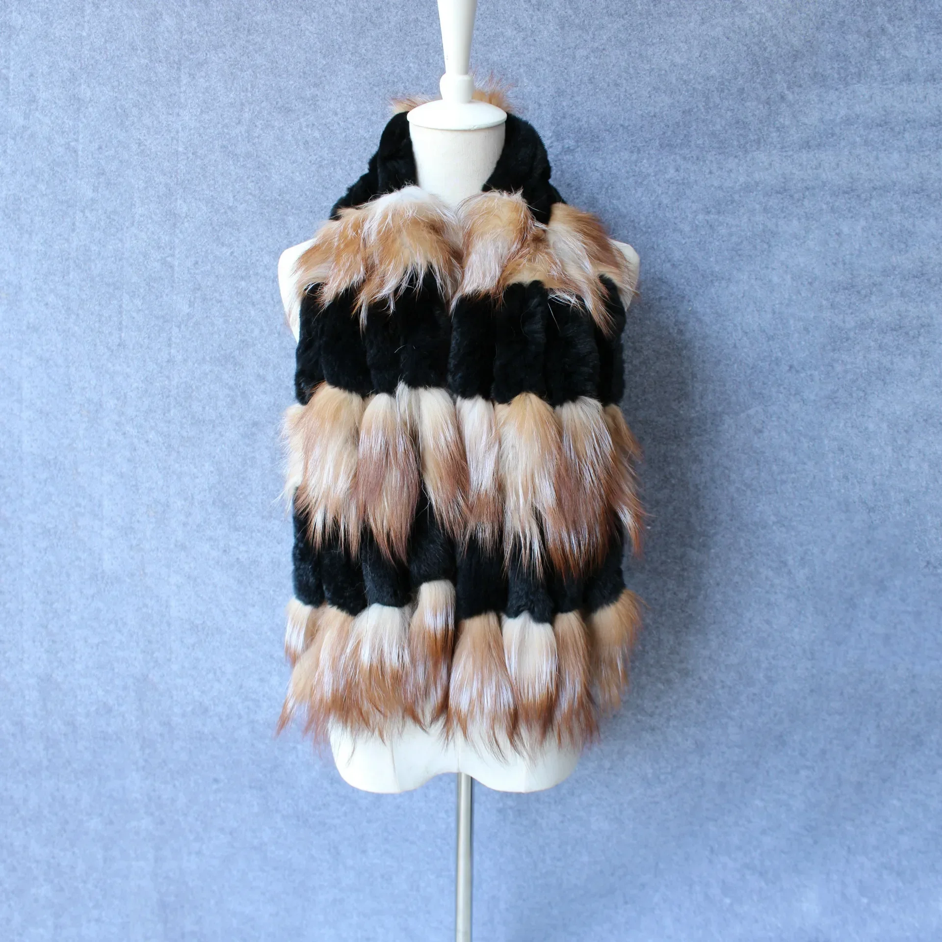 

Выполненный на заказ 16*130 см, черный, серый, контрастные цвета, толстый полосатый шарф, женский зимний теплый меховой вязаный шарф с кроликом