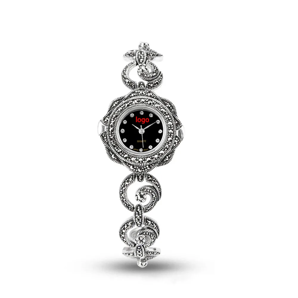 

925 Sterling Silver Vintage Style Ladies Wristwatch Fine Jewelry Japanese Quartz Movement Women Watch