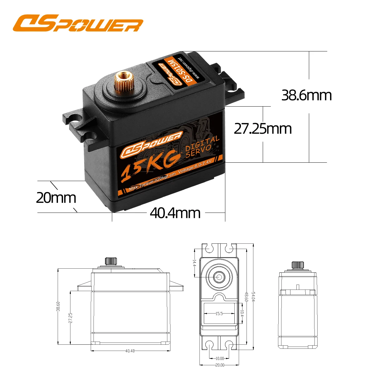 Dspower 15Kg Metalen Versnelling Digitale Servo Korte Body Standaard Groot Koppel Laag Profiel Voor 1/8 1/10 Rc Auto Robot Arm Axiaal Vliegtuig
