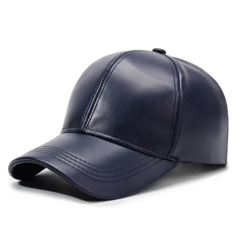Unisex Spring Autumn Solid Baseball Cap Leather Wide Brim Custom Embroidered Hat
