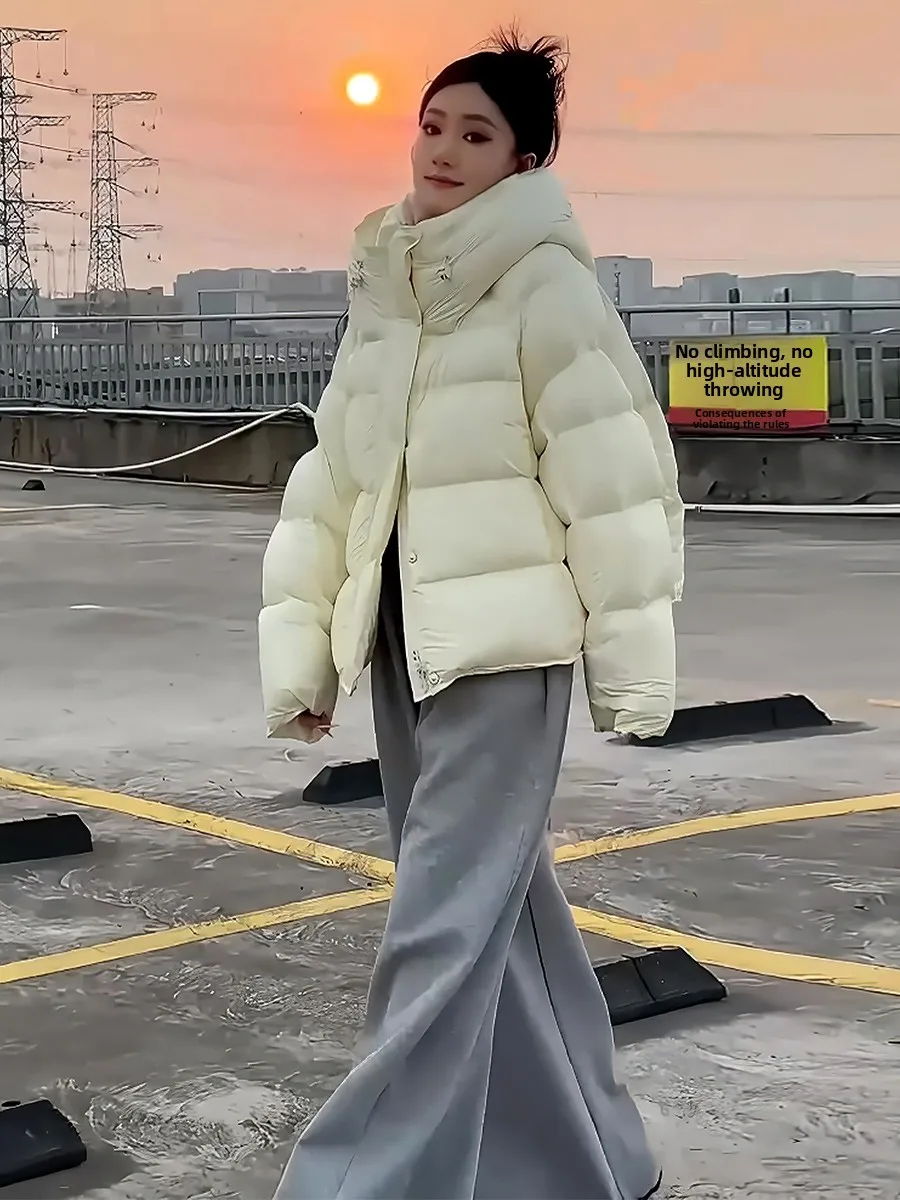 معطف نسائي ort White Du down Jaet Thiened Dstring بقلنسوة ملابس خارجية دافئة معطف شتوي عصري للتنقل Sle 2024