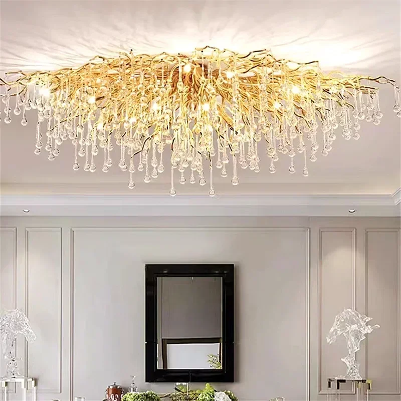 

Luxury Big Ceiling Chandelier Modern Crystal Lamp Gold Water Drop Tree Branch Chandelier For Living Room Hotel Villa Hall