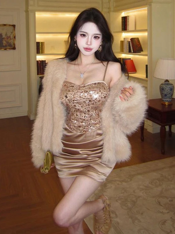 

Платье-футляр с высокой талией и бретелями, сексуальное, для вечеринок, с пайетками, женское, модное, повседневное, из полиэфирного волокна