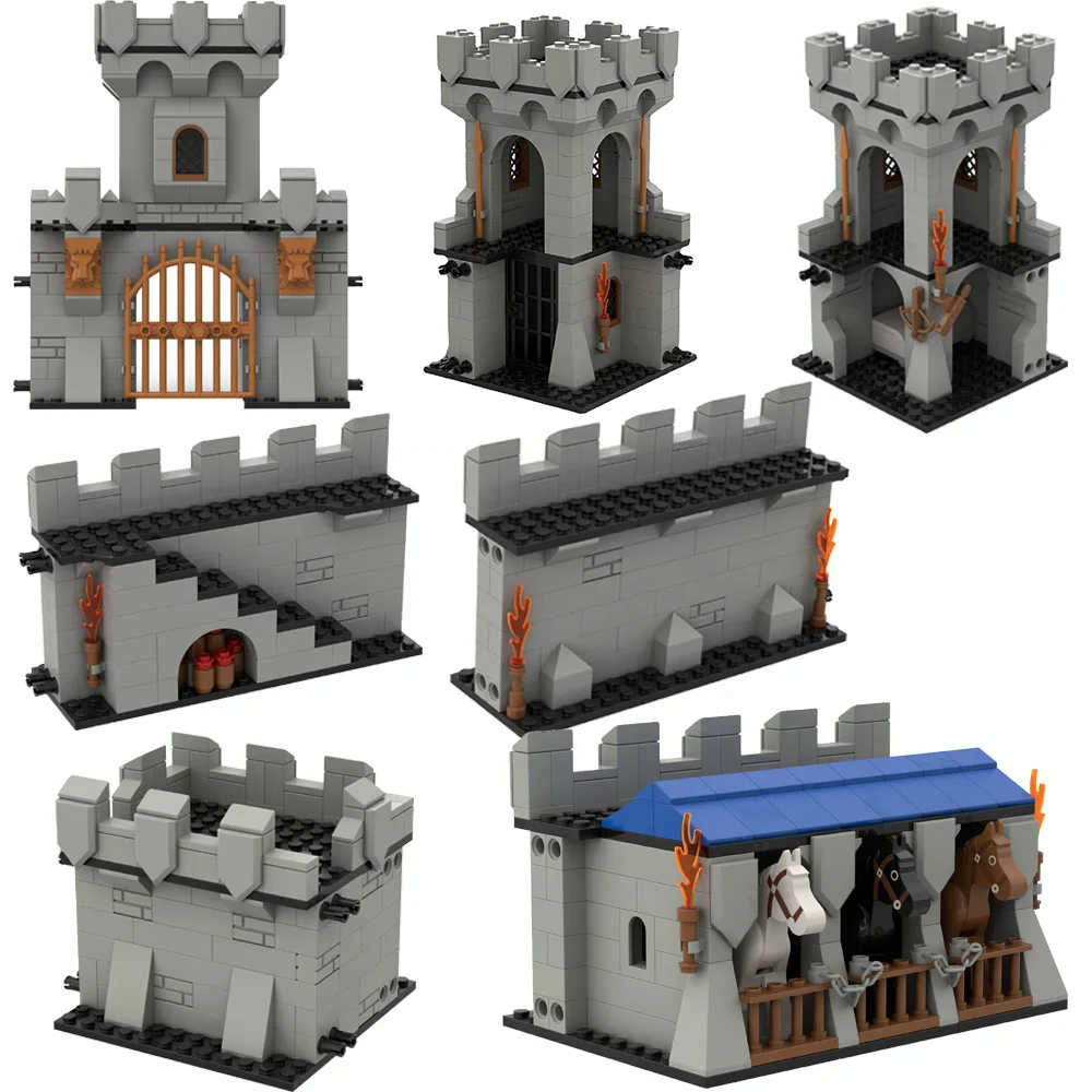 MOC Mittelalterliche Burg Wand Turm Bausteine Set Retro Defense Fortress Town Spielzeug für Kinder, Geburtstag Weihnachtsgeschenk