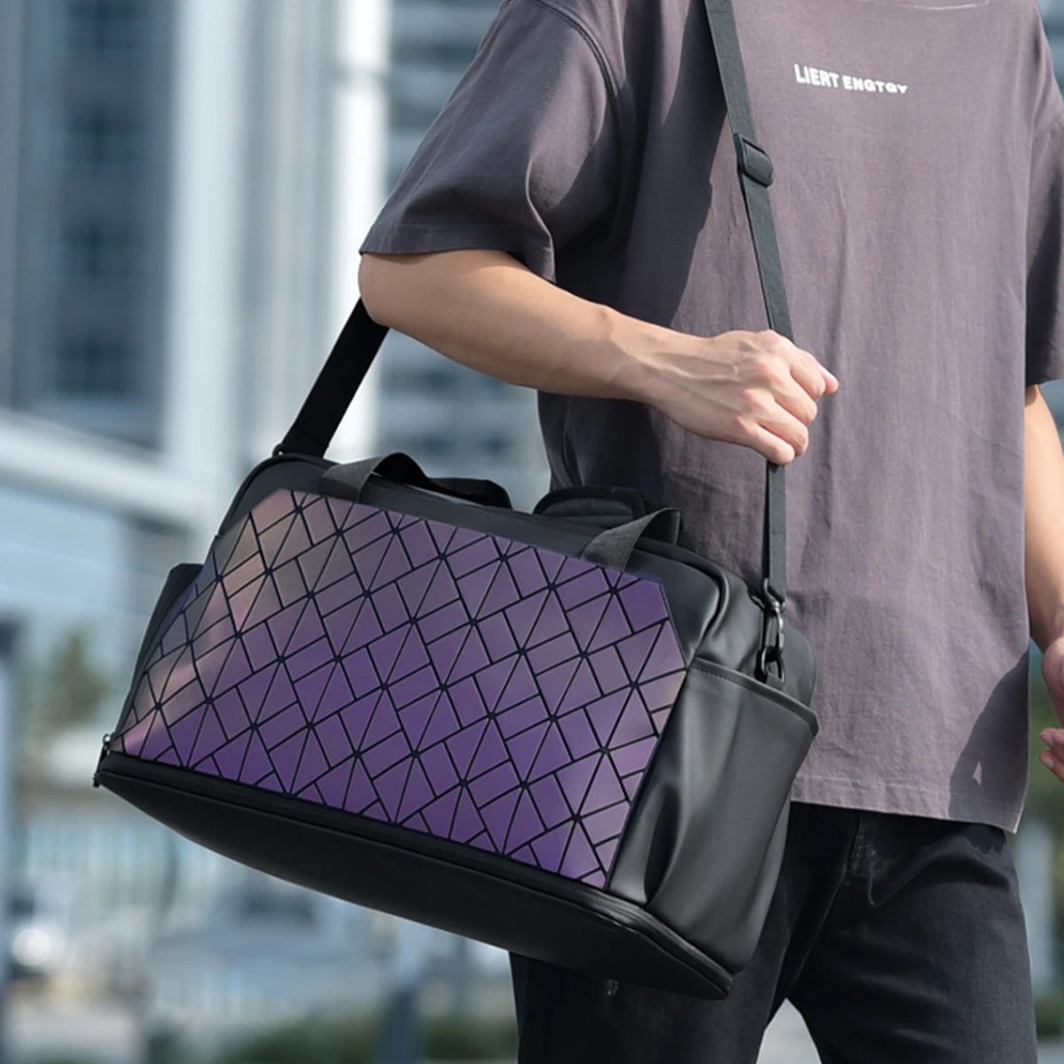 

Oil-Resistant Laser Leather Travel Bag, Large Capacity, Shoulder/Crossbody/Handheld, Short-Distance Business Trip Luggage Bag for Men and Women