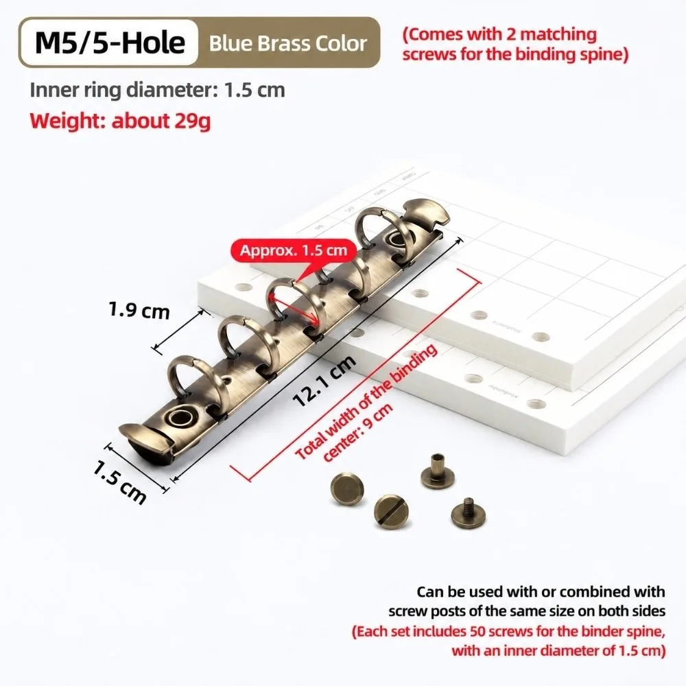 Detachable Loose Leaf Binder Ring Multi Sizes Multi Colors Binder Clip Metal Material Screw Rivet Included Loose Leaf Ring