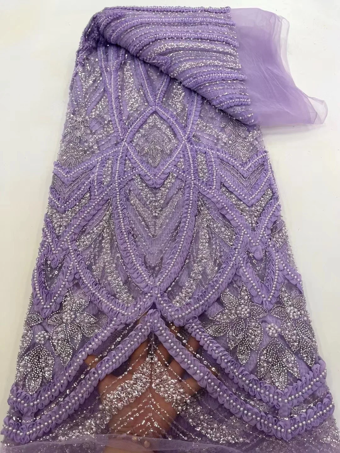 Heavy Beaded French Tulle Fabric, Nigerian Sequins with Pearl Lace, Luxury Party Dress, High Quality, LY6599, 2025