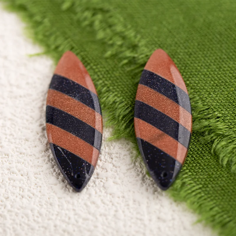 

Black and red interlaced Cold Sand Sun Sitare＆Obsidian Earrings Beads for Jewelry Handmade Natural Jewelry 39x12x3mm 7.3g
