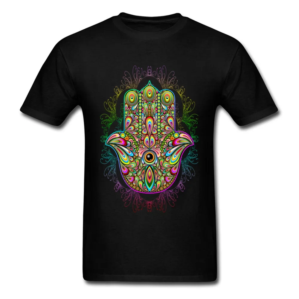 Hamsa Hand Amulet Psychedelic All Cotton Men Short Sleeve Tops & Tees Design NEW YEAR DAY T-Shirt Company Round Neck Tee-Shirts