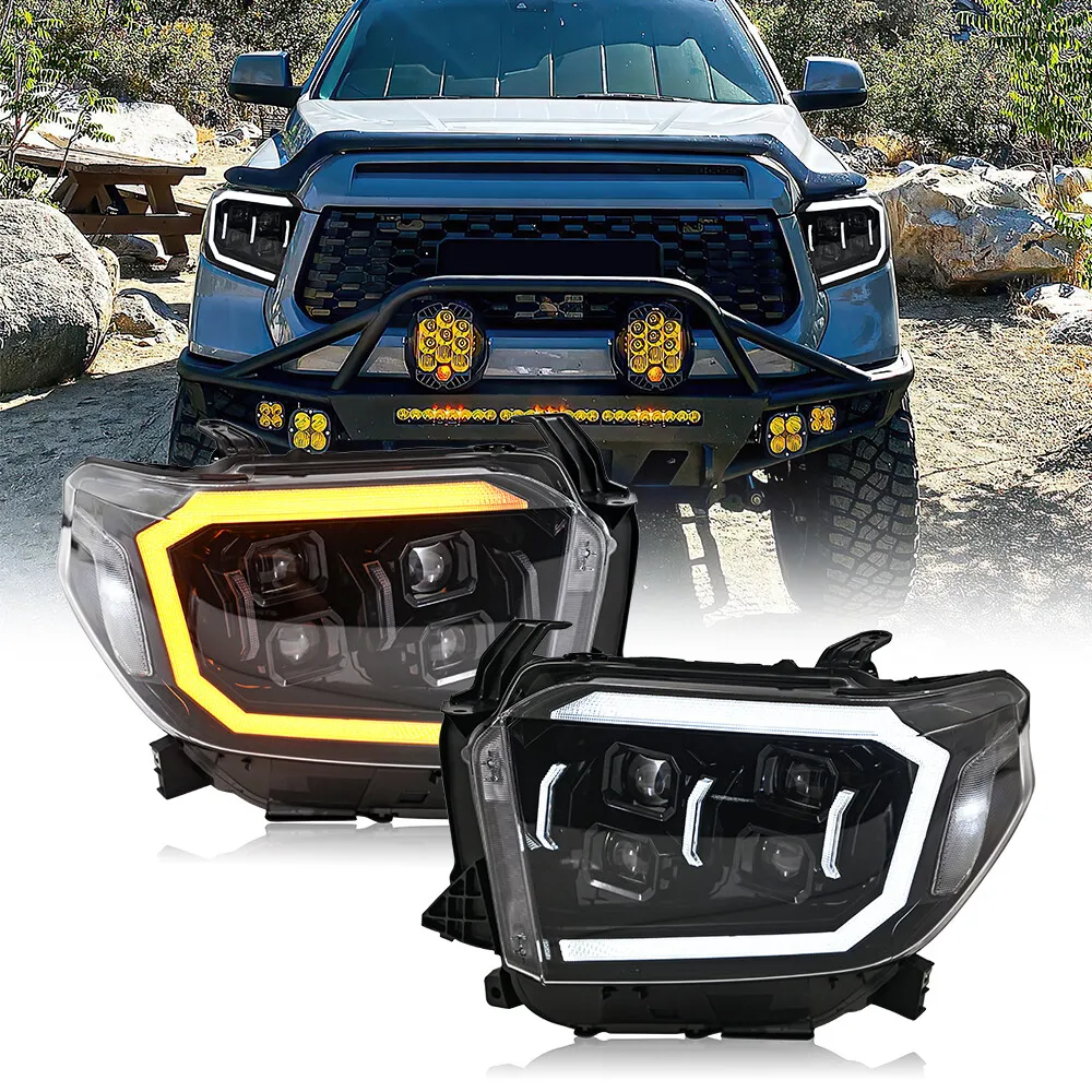 

2 шт. светодиодные фары в сборе для Toyota Tundra 2014-2021, передние фары в сборе, последовательные аксессуары для фар