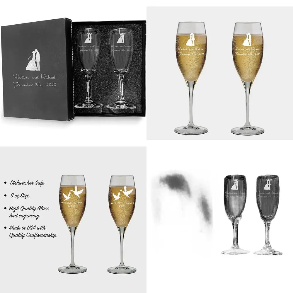 

Custom Engraved Wedding Champagne Glasses - Mr. & Mrs. Set with Black Presentation Box