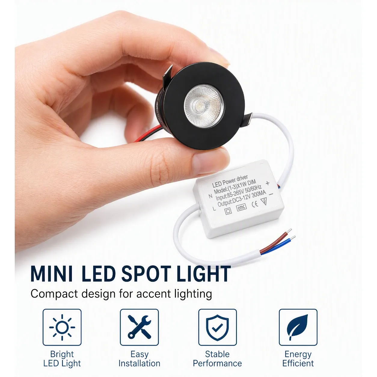 JOYINLED 1/10PCS 1W Mini LED Spotlight Warm White Dimmable 85V-265V 12V 25mm Cutout Recessed Downlight For Showcase Display