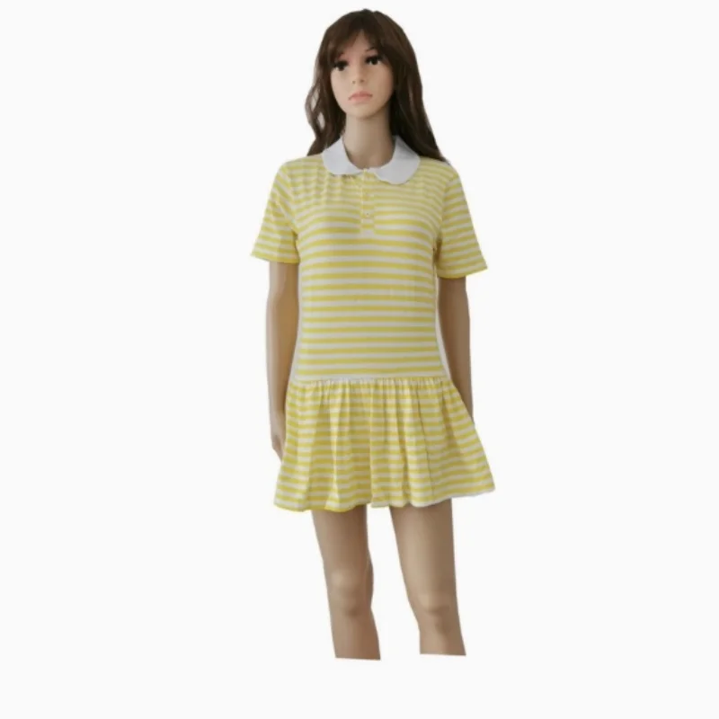 

ABDL Printed Yellow Stripe Bodysuit With Skirt Adult Baby Onesie DDLG Clothes With Snaps Soft Comfortable Playsuits Onesie Dress