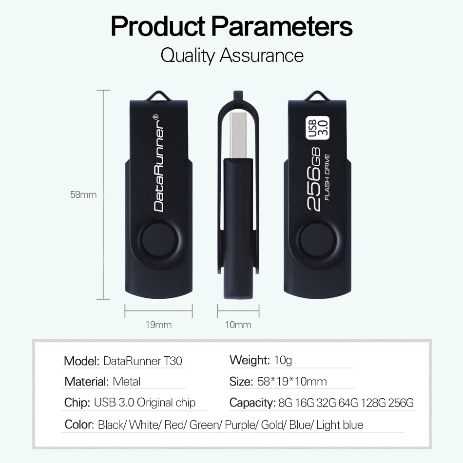 Datarunner-USB 3.0フラッシュドライブ,回転デザイン,16GB 32GB 64GB 128GB 256GB,3.0 GB,ペンドライブ,uドライブ