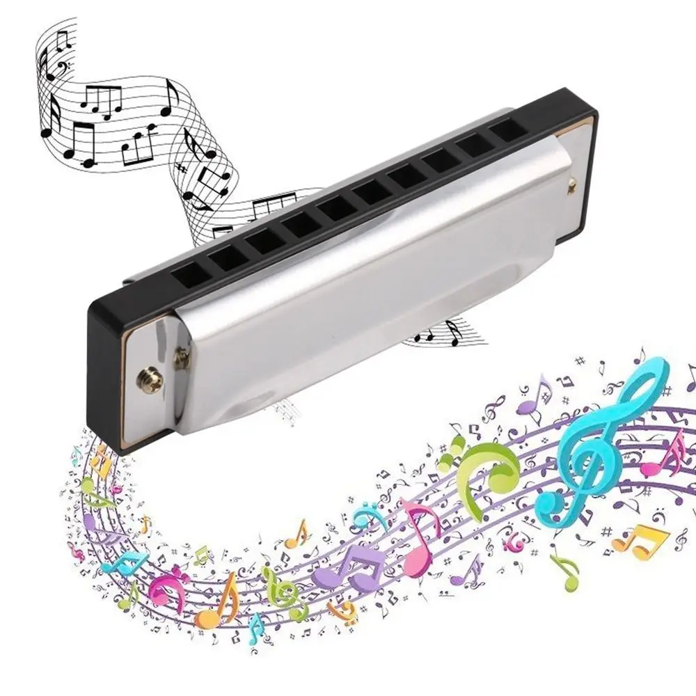 Silver Color Jazz Musical Instrument Stainless Steel Diatonic Country Blues Harmonica 10 Holes Key of C