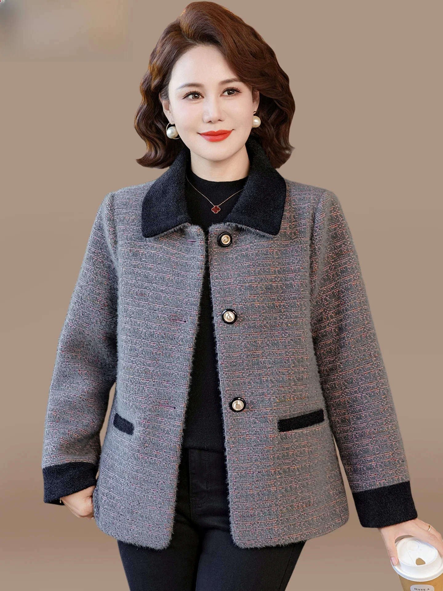 

Двустороннее шерстяное пальто для женщин старше 50 лет, модное, свободного кроя, для женщин среднего и старшего возраста, новинка 2025 года