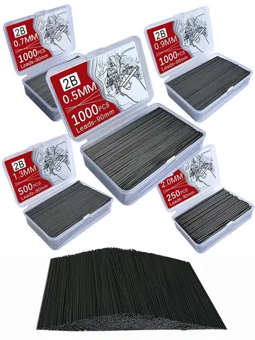 1000/250 piezas de recambios de plomo, 0,5/0,7/0,9/1,3/2,0mm HB, recambios de lápiz mecánico resistentes a roturas, suministros escolares de oficina