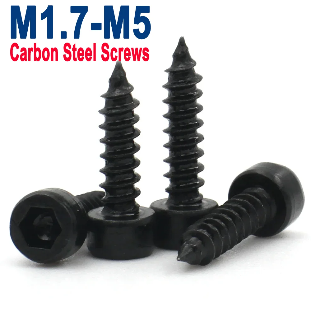 

10/20/50pcs M1.7 M2 M2.2 M2.3 M2.5 M2.6 M3 M3.5 M4 M5 Black Carbon Steel Hexagon Hex Socket Cap Head Self Tapping Model Screws