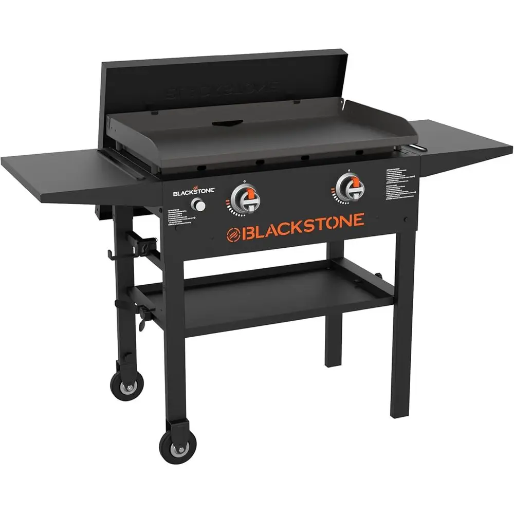 

28 Omnivore Outdoor Flat Top Gas Griddle with Hard Cover, Steel Surface, Folding Shelves, Rear Grease Drain, Push-Button Ignitio