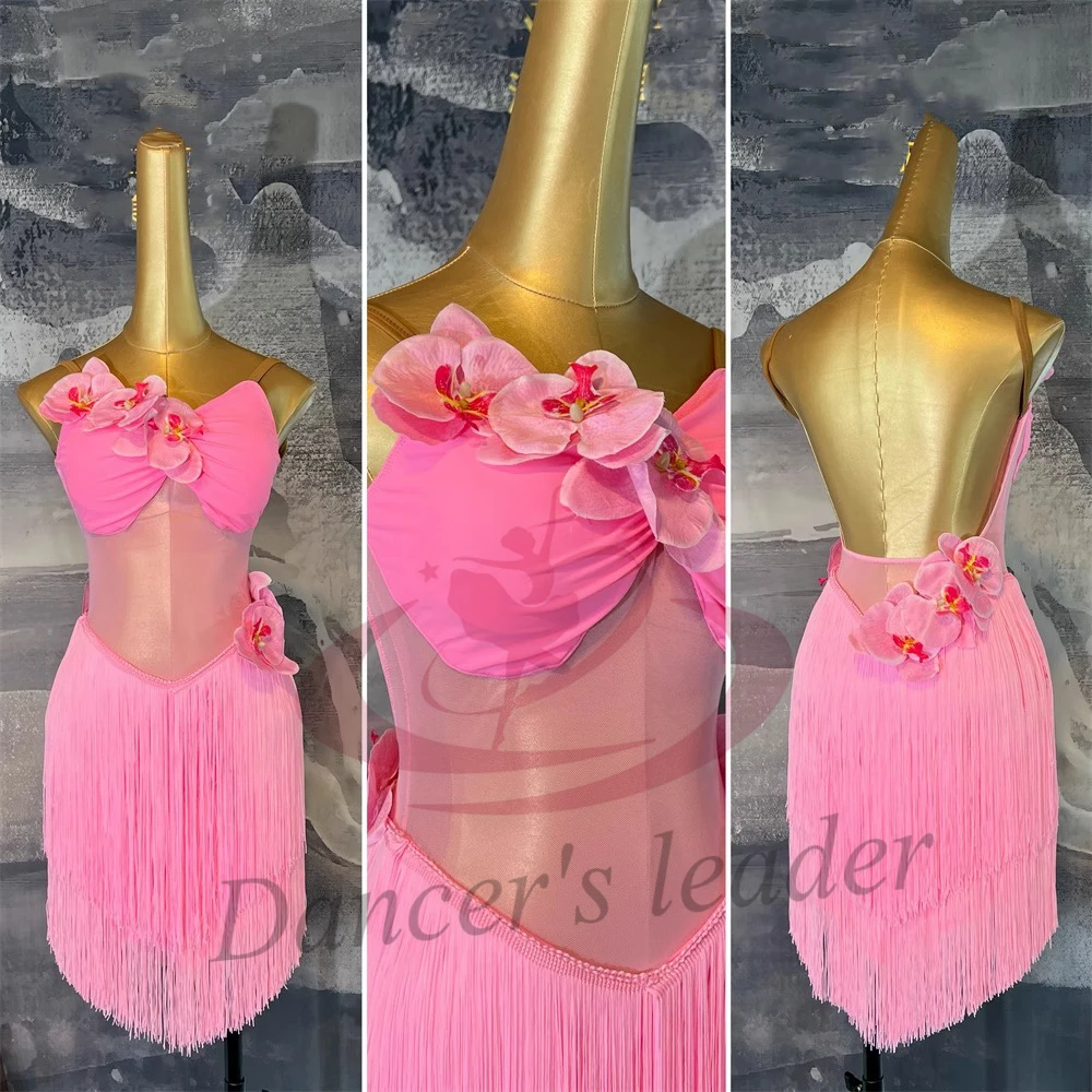 ラテンダンスドレスハイエンドカスタムフラワータッセルサスペンダー正確にタンゴ女性の大人と子供の専門服