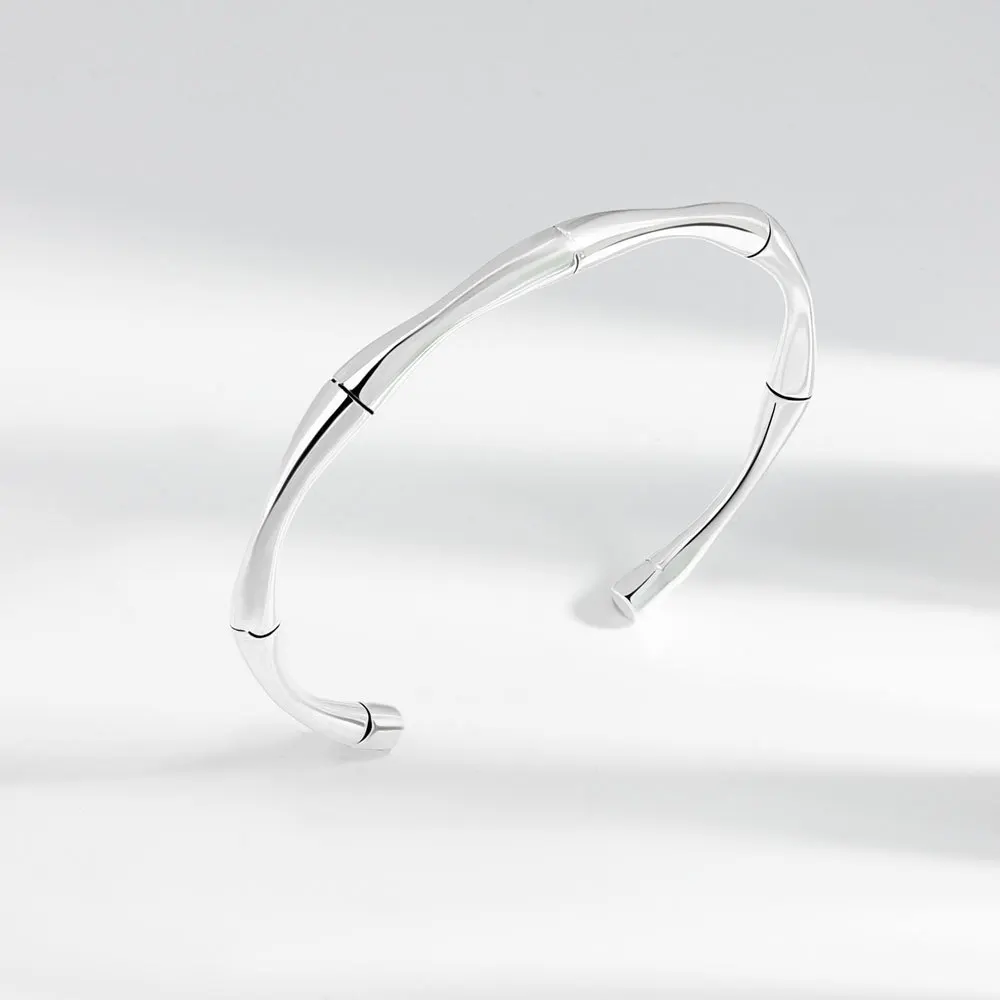 LIVVY Simple Silver Color Vintage Bamboo Bracelet  For Women Size Adjustable  Trendy  Smooth Party  Jewelry Gifts