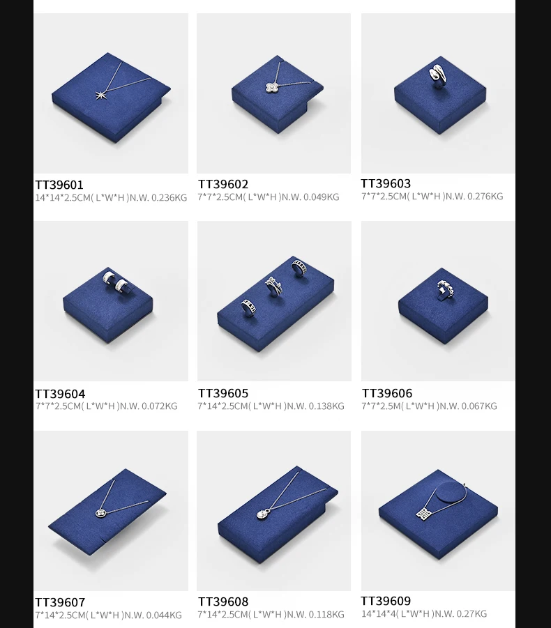 Oirlv Blaues Mikrofaser-Schmuckständer-Set aus MDF für Ringe, Ohrringe, Armbänder und Halsketten – Organizer-Tablett für die Schmuckausstellung im Geschäft – Detail 7