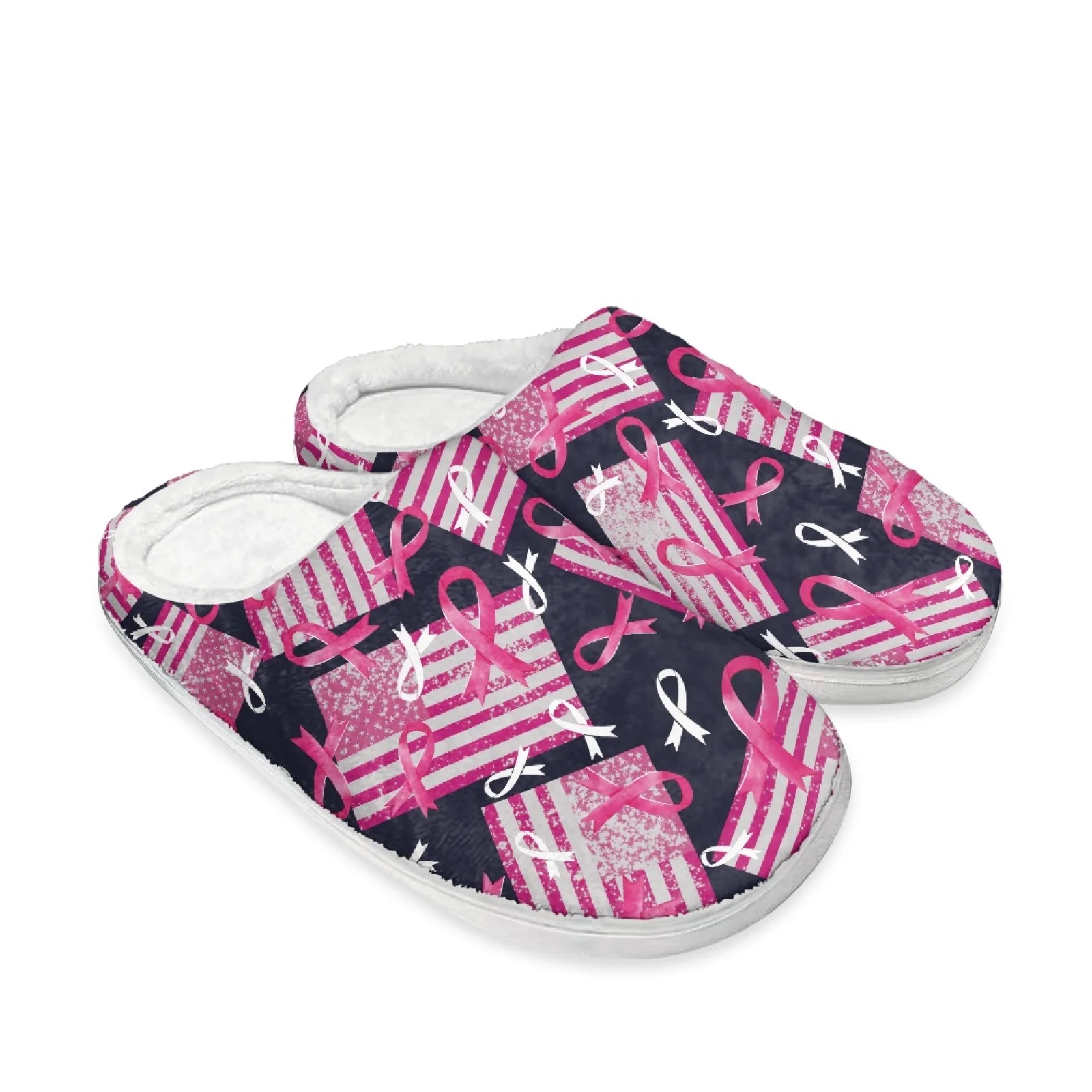 PENSTROLL Pink Ribbon Closed Toe House Slippers Non Slip Slippers For Elderly Women House Shoes That Don't Rub Top Of Foot