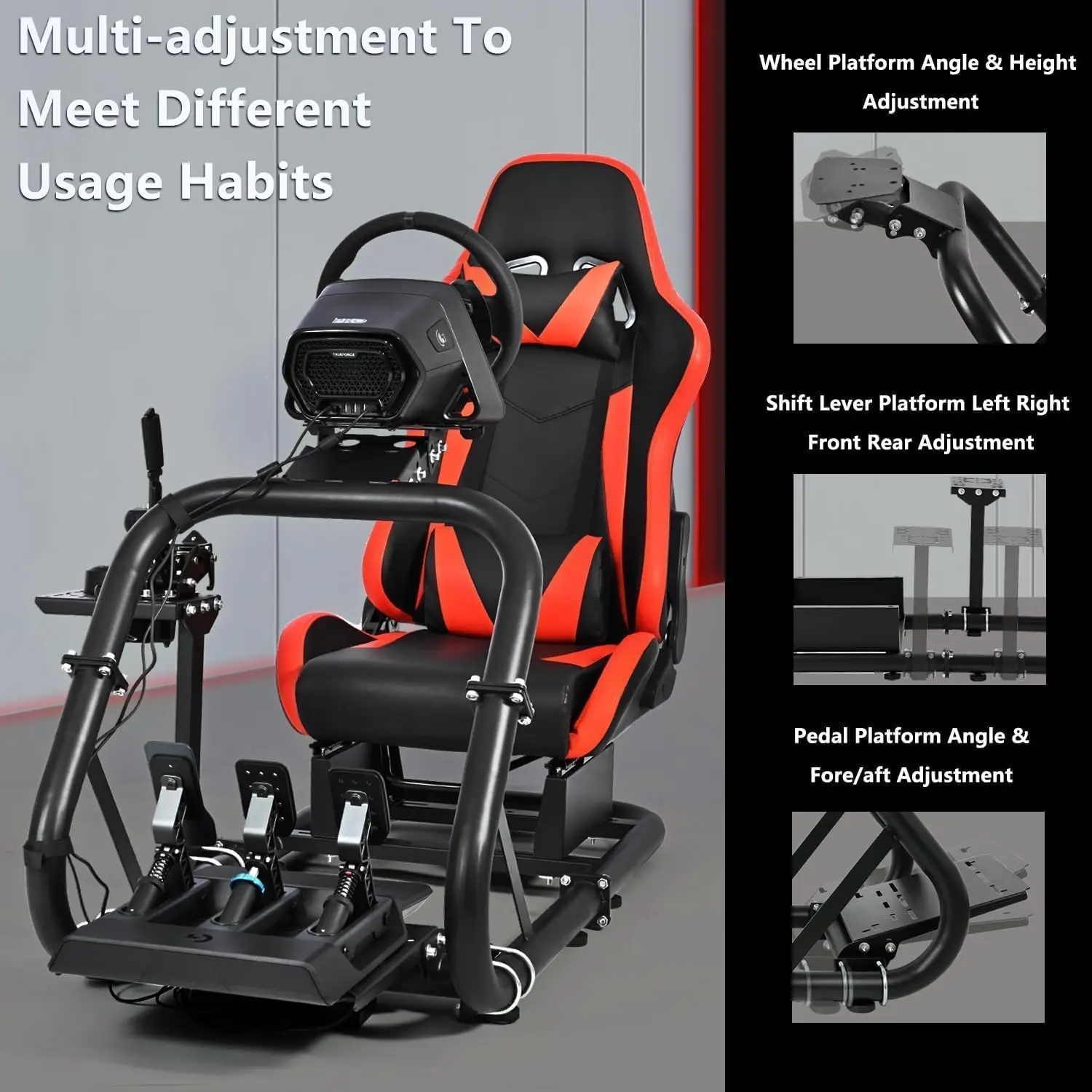 Racing Sim Cockpit Stand with comfortable Seat Fit for Logitech/Fanatec/Thrustmaster G27 G923 G920,Large Round Tube&Adjustable