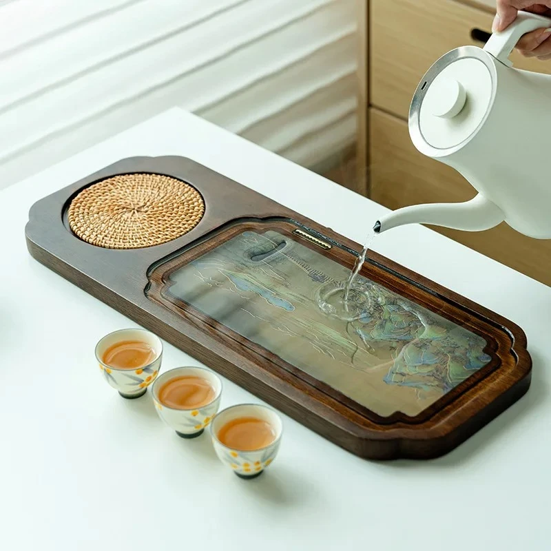 

Tea Tray Household Solid Wood Tea Base High-end Color Changing Tea Tray Set Dry Brewing Table Water Storage Board
