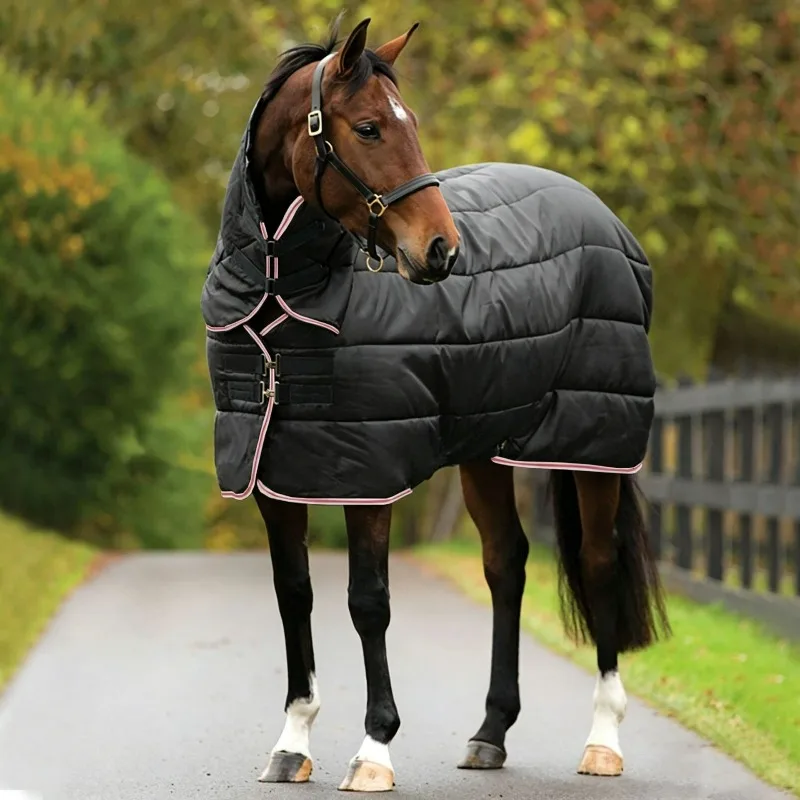 Autumn and winter horse care blanket thickened padded cotton breathable waterproof with scarf horse coat Spot supply SSN