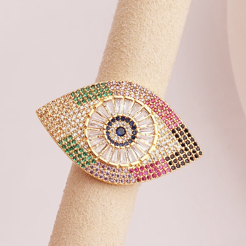 

Vitnage Bohemian Big Evil Eye Charms Full Zircon Finger Rings Gold Color Copper Party Jewelry For Women Female Accessories