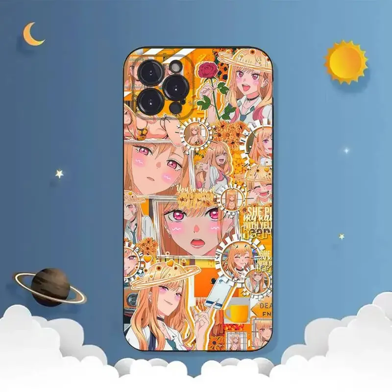 Kitagawa Marin Cute Anime Girl Phone Case For iPhone 11 12 Mini 13 14 15 PRO XS MAX X XR 6 7 8 Plus Black Shell